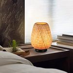 Modern Industrial Rattan Cage Desk Lamp with Wood Base - Mid Century Bamboo Lampshade Table Lamp Antique Holder - Bedside Wicker Night Light for Living Room Bedroom Decoration (E26, Bulb Not Included)