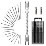 Linkstyle Mini Hand Drill Set with 20pcs Twist Bits 0.3-1.6mm, HSS Spiral Pin Vise Bit Hand Manual Push Drill Chuck for Delicate Manual Work, Electronic and Model Making, Drilling Holes, Wood Working