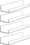 15 Inch Clear Acrylic Floating Wall Ledge Shelf Display Bookshelf Shelves,4pcs Wall Mounted Nursery Kids Bookshelf Invisible Spice Rack,Clear Acrylic Bathroom Storage Shelves Display for Bedroom Office Toy Picture Ledge, 5MM Thick, Set of 4