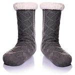 Men's Fleece Lined Cozy Extra Thick Slipper Socks Winter Non-Slip Fuzzy Home Sleeping Stockings (Dark Grey)