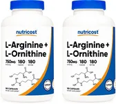 Nutricost L-Arginine L-Ornithine 750mg; 180 Capsules (2 Bottles)