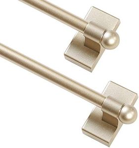 Turquoize 2 Pack Magnetic Curtain Rods for Metal Doors 5/8" Multi-Use Versatile Adjustable Appliance Magnetic Rod Extends from 16 inch to 28 inch Magnetic Cafe Curtain Rod, Champaign Gold, 2 Pack