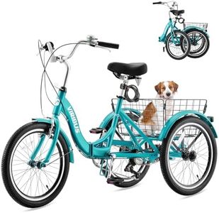 VIRIBUS Folding Tricycle for Adults, 20 inch 7 Speed Foldable Adult Tricycle for Women Men Seniors with Dual Chain, Folding 3 Wheel Bike with Lock, Collapsible Three Wheel Bicycle 330 lb. Teal
