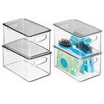 mDesign Set of 4 Bathroom Drawer Box – Lidded Storage Box for the Bathroom or Bedroom – Organiser Bin for Soaps, Shower Gels and Accessories – Clear/Smoke Grey