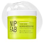Nip + Fab Teen Skin Fix Zero Breakout Rescue Face Pads with Salicylic Acid, Witch Hazel and Antioxidant Wasabi Extract, BHA Facial Pad for Cleansing Pores Prevent Breakouts Blemishes, 60 Count
