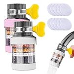 Faucet Water Filter Tap, 2 Pcs Activated Carbon Kitchen Tap Filter, Remove Chlorine Heavy Metal Hard Water Softener Water Faucet Filter for Home Kitchen Bathroom Shower(White, Pink)