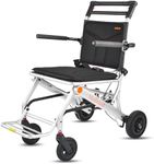 Medwarm Portable Aluminum Transport Wheelchair with Handbrake, Weights Only 22lbs, Small Compact Wheelchair, Ultralight Folding Travel Wheelchair for Adults & Kids, Sliver (8" Rear Wheels)