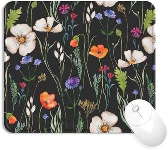 Giecy Mouse Pad with Stitched Edge, Computer Mouse Pad Gaming Mouse Mat with Non-Slip Rubber Base Washable Lycra Cloth Square Small Mousepad for Home Office Laptop, PC (Black Flower)