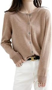 MOGSA Cardigan chandails pour femmes, cardigans à col rond, printemps et automne, cardigans tricotés en cachemire à simple boutonnage pour femmes, camel, M (50-55) kg