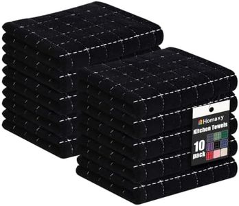 Homaxy 100% Cotton Terry Kitchen Towels(Black, 13 x 28 Inches), Checkered Designed, Soft and Super Absorbent Dish Towels, 10 Pack