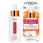 L'Oréal Paris 12% Pure Vitamin C Face Serum + Vitamin E + Salicylic Acid, 2x Brighter-Looking Skin, Minimizes Look of Pores, 2x Less Visible Pores - Revitalift Derm Intensives, For all Skin Tones, Skincare, 30mL