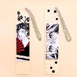 Set of 2 Acrylic Bookmark with Iron Chains, Manga Anime Prints, Non Fading Colors 5.5 in x 1.25 in Tear Proof, Waterproof & Long Lasting Perfect for Bibliophile, Gifting, Friends, Anime Lover