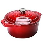 Puricon Enameled Cast Iron Casserole Dish with Lid 5.2 Litre, Non-Stick Cooking Pan Pot Dutch Oven for Steam Braise Bake Broil Saute Simmer Roast -Red