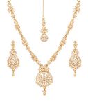 Touchstone New Indian Bollywood Trends Filigree Floral Pattern Sparkling Rhinestone Designer Jewelry Necklace Set Mangtika in Antique Gold Tone for Women.