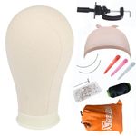 XTREND 21"-24" Poly Canvas Block Head Professional Mannequin Canvas Head for Making/Drying/Styling Wigs with Table Clamp Stand and T Pins 24inch…