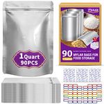 90PCS Mylar Bags With Oxygen Absorbers For Food Storage 1 Quart 6"x8" 8.6Mil, Mylar Bags Small With Oxygen Absorbers 9000cc + Labels Heat Sealable Resealable Ziplock For Long Term Storage, Food Grade