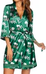 Ekouaer Silk Robes for Women Sexy Kimono Lingerie Bridesmaid Party 3/4 Sleeve Lace Bathrobe