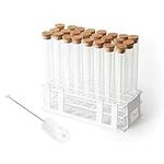 Glass Test Tube Set 24pcs 80ml Glass Test Tubes 25 x 200mm with Cork Stoppers and 1pcs 24 Holes Plastic Tubes Rack for Test Lab Tubes