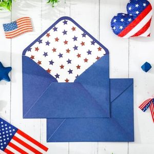 Whaline 50 Pcs Patriotic Invitation Envelopes Red Blue Star Greeting Card Holders 4th of July V-Flap Card Sleeves for 250th Anniversary Independence Day Mailing Sending Cards, 5.3 x 7.3 Inch