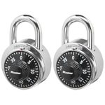 Master Lock Padlock, Standard Dial Combination Lock, 1-7/8 in. Wide, Black, 1500T (Pack of 2)