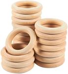 20 Pack Unfinished Natural Wood Rings for Crafts, Macrame Projects, Jewelry Making, DIY Pendant Connectors (2.1 in)