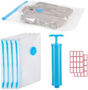 Bolsas de Almacenaje al Vacío, Bolsas de Vacío para Viajes, 60x40cm Bolsas al Vacío, Bolsas Vacio Ropa, Aspiradora Bomba, Pequeñas Etiquetas Adhesivas, para Guardar Ropa, Ropa de Cama, 4 Piezas
