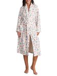 Acrawnni Women Dressing Gown Flannel Robe Floral Fruit Print Plush Shawl Collar Bathrobe Warm Robe Hotel Spa Party Kimono Robe with Belt (A-White, S)