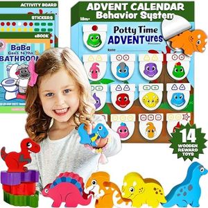 LIL ADVENTS Potty Time Adventures - Dinosaurs with 14 Wooden Block Toy Prizes|Potty Training Advent Game|As Seen on Shark Tank|Wood Block Toys, Reward Chart, Activity Board and Stickers