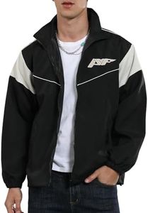 Yimoon Men's Lightweight Windbreaker Jacket Casual Zip Up Outdoor Varsity Jacket Patchwork Vintage Y2K Outerwear(Black-M)