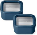 Caraway Glass Food Storage - 4.4 Cup Glass Container Duo - Ceramic Coated Food Container - Non Toxic, Non Stick Lunch Box Container with Glass Lids. Dishwasher, Oven, & Microwave Safe - Navy