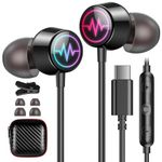 USB C Headphone LED Wired Earbuds for iPhone 16 15 Pro Max Google Pixel 9 8 7 6a Samsung A53 A54 S24 Ultra S23 FE Type C Earphone HiFi in-Ear Noise Canceling Bass Corded Headset for iPad 10 Air 6 5 4