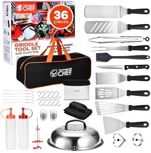 Commercial Chef 36PC Griddle Accessories Kit – Flat Top Grill Accessories Hibachi Spatula Set for Weber and Blackstone Griddles, Breakfast Tools, Basting Cover, Cleaning Brush for Outdoor BBQ