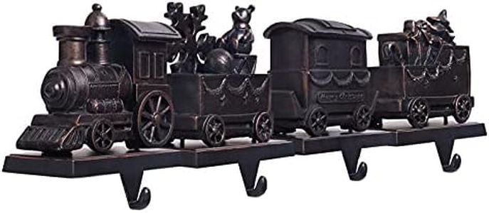 WBHome Christmas Stocking Holder Set, Train Patterns & Anti-Skid Hanger for Fireplace Mantel Holiday Decorations, Set of 4