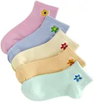 Verdusa Women's 5 Pairs Flower Embroidery Toe seamed Soft Crew Socks one-size