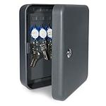 Navaris Wall Mount Key Box - 48 Keys Cabinet Organizer with Lock - Metal Storage Holder with Hanging Hooks for Fobs and Space for Labels - Anthracite