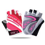 Kids Junior Cycling Gloves Fingerless Outdoor Sport Road Mountain Bike, Fit Boy Girl Youth Age 2-10, Gel Padding Bicycle Half Finger Pair S M L XL (Pink, M)