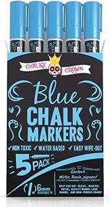 CHALKY CROWN Liquid Chalk Marker Pen - Dry Erase Marker - Chalk Markers for Chalkboard Signs, Windows, Blackboard, Glass - 6mm Reversible Tip (Blue, 5 Pack)