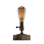 XIHOME Industrial Steampunk Desk Lamp,Vintage Steam Punk Piping Table Top Lamp,Antique E26 Iron Retro Lamps with Minimalist Loft Style Accent Wood Base for Bedside,Café,Bar,Pub,etc