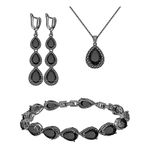 LMXXVJ Black Gun Black Stone Jewelry Set for Women Girl, Classics Necklace Long Earrings Adjustable Ring Bracelet Set Fashion Formal Jewelry Gift for Girl/Mom/Wife/Best Friend