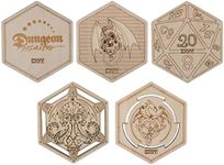 D&D Decorative Wood Coasters Cool & Unique Table Mug Cup Mats Laser Engraved with Dragon, D20 and Cthulhu (Set of 3)