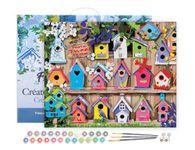 Figured'Art Paint by Numbers for Adults with Frame Multiple Bird Houses 40x50cm - Craft Art Painting DIY Kit Canvas Already Stretched on a Wooden Frame