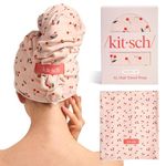 Kitsch XL Microfiber Hair Towel Wrap for Women – Ultra Absorbent Microfiber Towel for Wet, Curly, Long or Short Hair – Quick Dry, Anti-Frizz Hair Wrap – Cherry Print