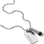 Diesel Necklace for Men Double Pendant, 50cm+5cm Silver Stainless Steel Necklace, DX1156040