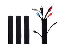 ELV DIRECT Cable Organiser Manager Cord Management System Sleeve for TV, Computer, Home Theatre, Speaker, Hdmi, Cables with Zipper (19 Inch / 48Cm) - Set of 4, Black (Cable-Organizer-Black-setof4)