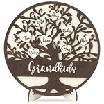 Personalized Grandma Gifts from Grandkids, 3D Family Name Tree with 21 Heart Tags, Mother's Day Grandma Gift Grandparents Grandpa (Brown Dark)