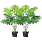 SOMYTING Set of 2 Artificial Areca Palm Plants in Pots, Fake Plants Artificial Floor Plants Fake Tropical Palm Tree Faux Greenry Plants for Indoor Outdoor Home Office Room Decor