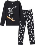 MyFav Boys Pajama Glow in Dark Skull Pjs Long Sleeve Casual Snug Fit Sleepwear, Skull, 7 Years