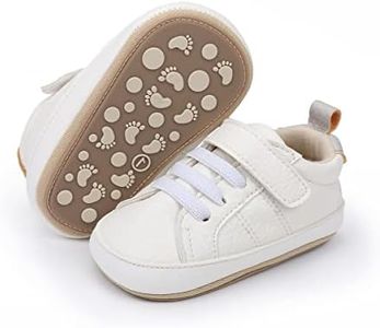 E-FAK Baby Shoes Boys Girls Infant Sneakers Non-Slip Rubber Sole Toddler Crib First Walker Shoes, 09 White, 0-6 Months Infant