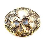 Lucky Skull belt buckle, Handmade Celtic St Patrick four leaf clover lucky solid brass belt buckle with skull