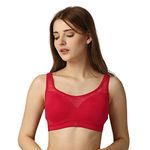 SOIE Women Full Coverage Polyamide Spandex Padded Non Wired Lace Detail Cami Bra, Red, 36B